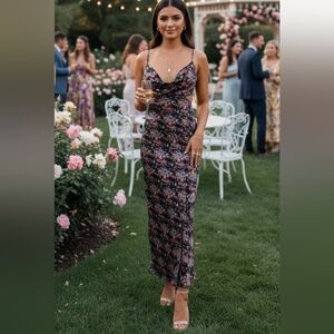 Mable satin floral cutout dress M